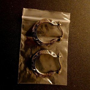 black Textured Hoop Earrings